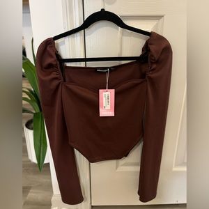 Chocolate Ribbed Long Sleeve Corset. NEW. TAG INTACT.